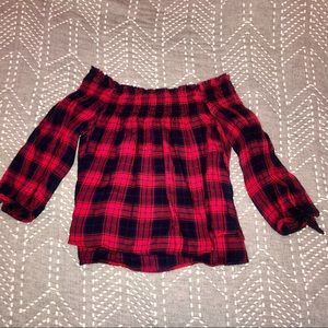 Plaid Off The Shoulder Top